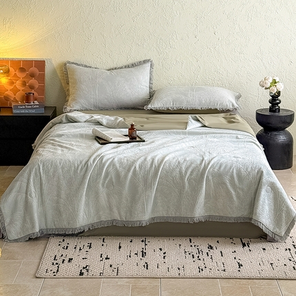 91家纺网 家纺一手货源 找家纺 （总）2025新款全棉三层纱提花夏被四件套