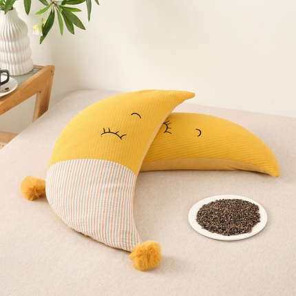 91家纺网 家纺一手货源 找家纺 珍贝家纺 2025新款A类全棉双层纱荞麦枕-月牙弯弯 月牙湾湾-金黄