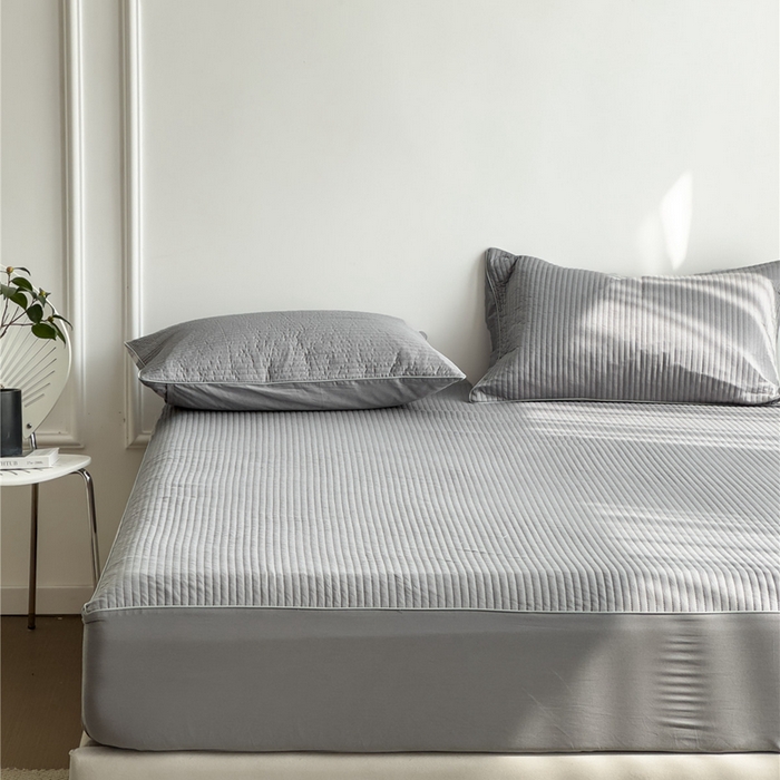 91家纺网 家纺一手货源 找家纺 法芙娜家纺 2025新款全棉40S水洗棉床笠 浅灰