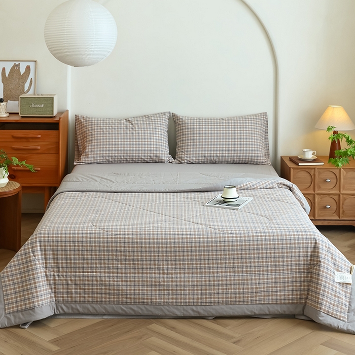 91家纺网 家纺一手货源 找家纺 雯雨家纺 2025新款A类无印风里外全棉纯棉水洗棉新疆棉花夏被夏凉被空调被 米粒咖