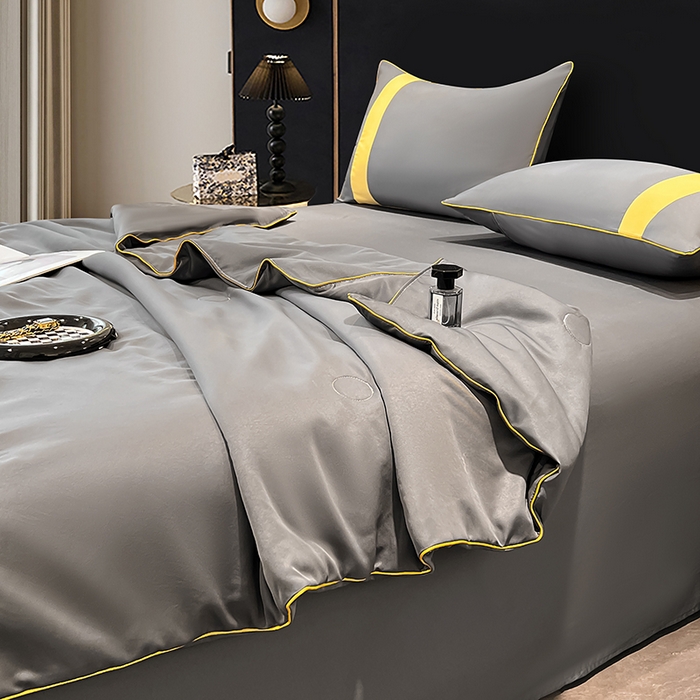 91家纺网 家纺一手货源 找家纺 梦舒羽 2025新款清凉舒适水洗冰丝双拼亮钻夏被 双拼亮钻太空灰