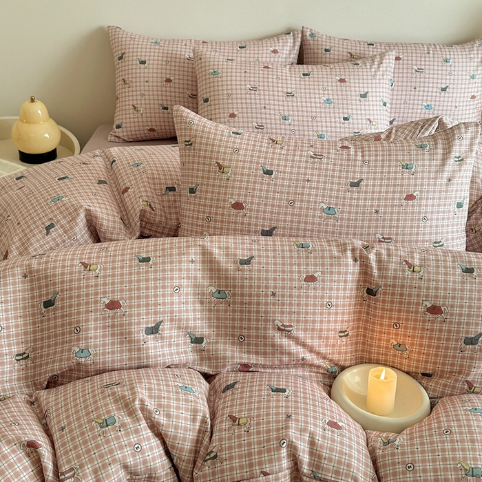 91家纺网 家纺一手货源 找家纺 塞纳 2026新款.全棉有氧双层纱四件套-场景一 追觅-红