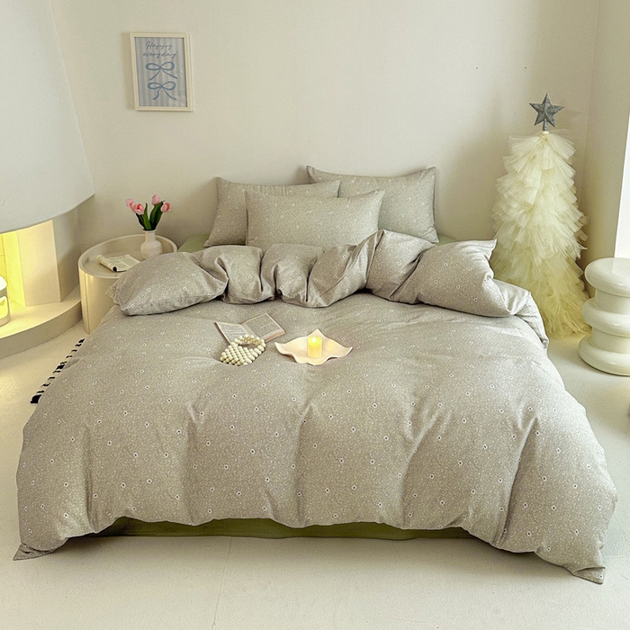 91家纺网 家纺一手货源 找家纺 2025新款全棉有氧A类母婴级双层纱印花四件套 流薇纱-绿