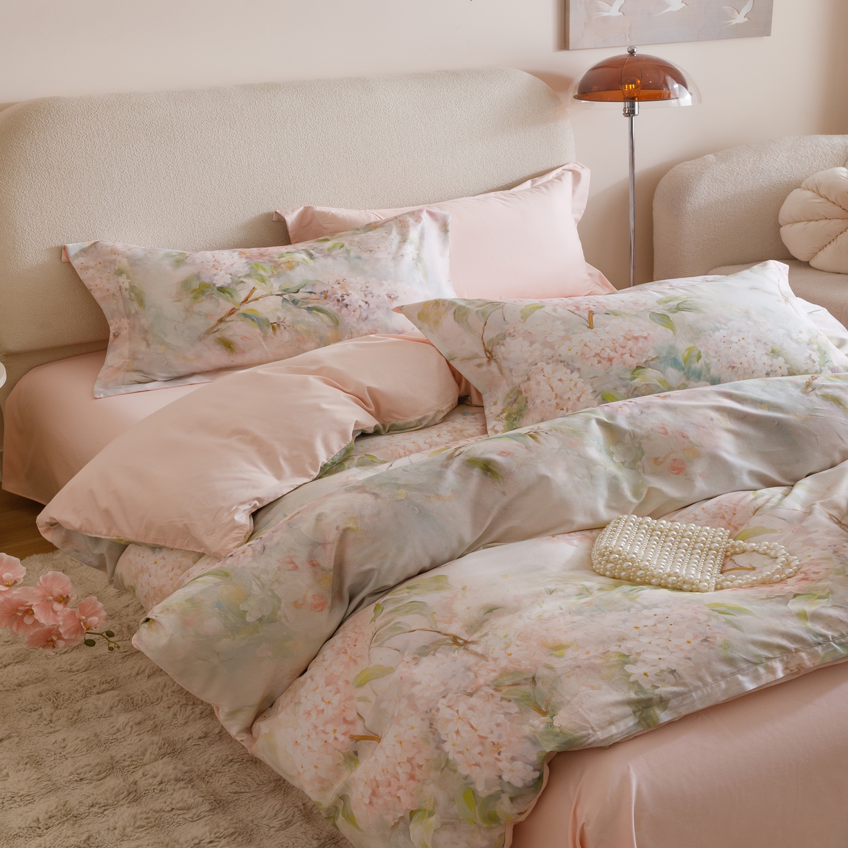 91家纺网 家纺一手货源 找家纺 2025新款【如梦令】红金裸盖棉四件套（标准号 全网控价） 花想容