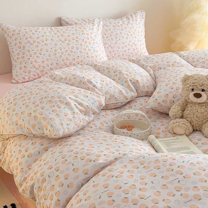 91家纺网 家纺一手货源 找家纺 塞纳 2026新款.全棉有氧双层纱四件套-场景一 大橘大利-桔