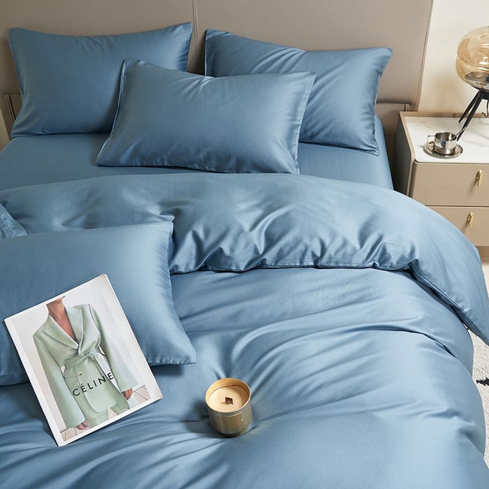 91家纺网 家纺一手货源 找家纺 暖芯家纺 2025新款60S黑标全棉四件套 北欧蓝