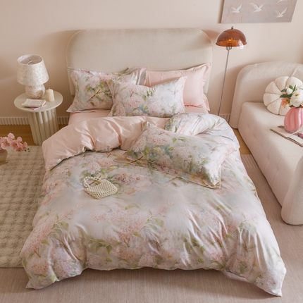 91家纺网 家纺一手货源 找家纺 2025新款【如梦令】红金裸盖棉四件套（标准号 全网控价） 花想容