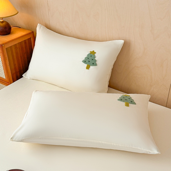 91家纺网 家纺一手货源 找家纺 澳梵家居 2025新款A类全棉毛巾绣床笠 小树-白