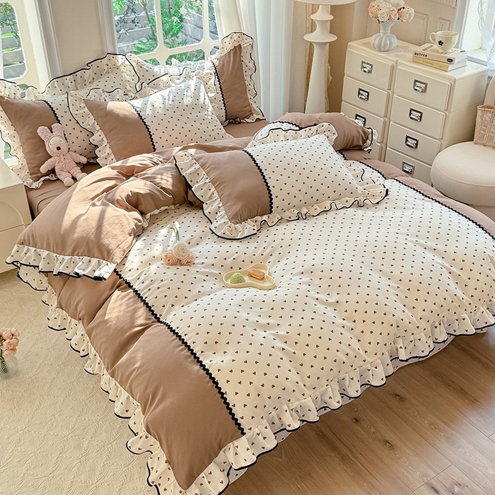 91家纺网 家纺一手货源 找家纺 大麦家纺 2025新款韩式花边亲肤棉四件套 爱心