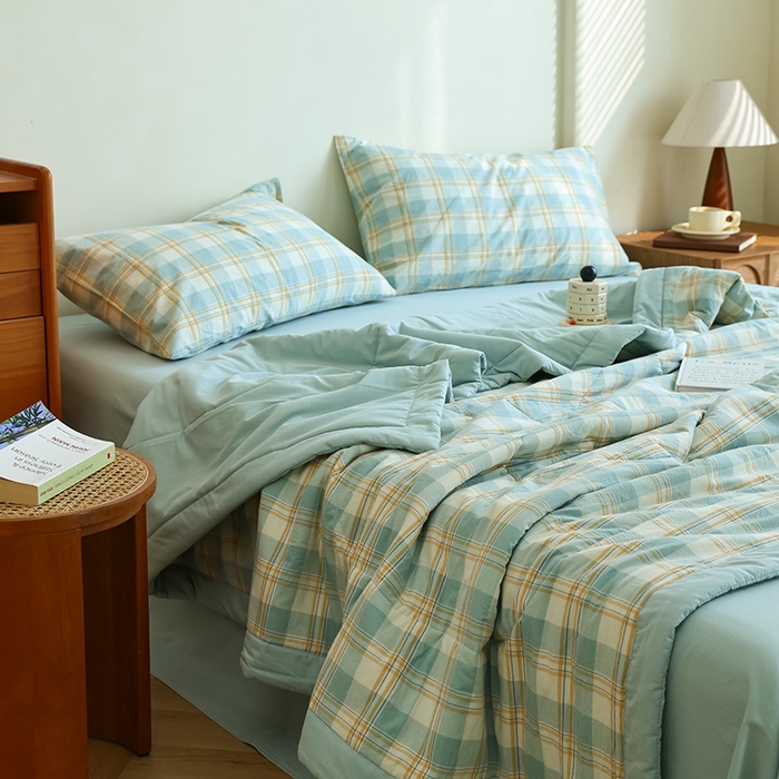 91家纺网 家纺一手货源 找家纺 雯雨家纺 2025新款A类无印风里外全棉纯棉水洗棉新疆棉花夏被夏凉被空调被 遇见蓝