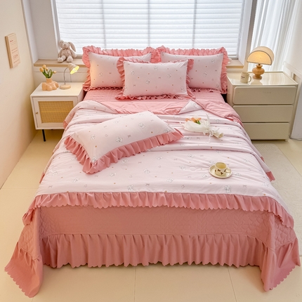 慕克斯 2025新款奶小棉韩版床盖款夏被四件套 小浣熊-粉