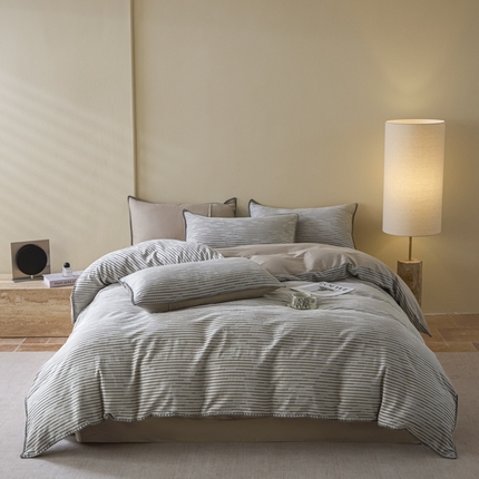 2025新款亲肤全棉三层纱提花四件套 韵律-沉香