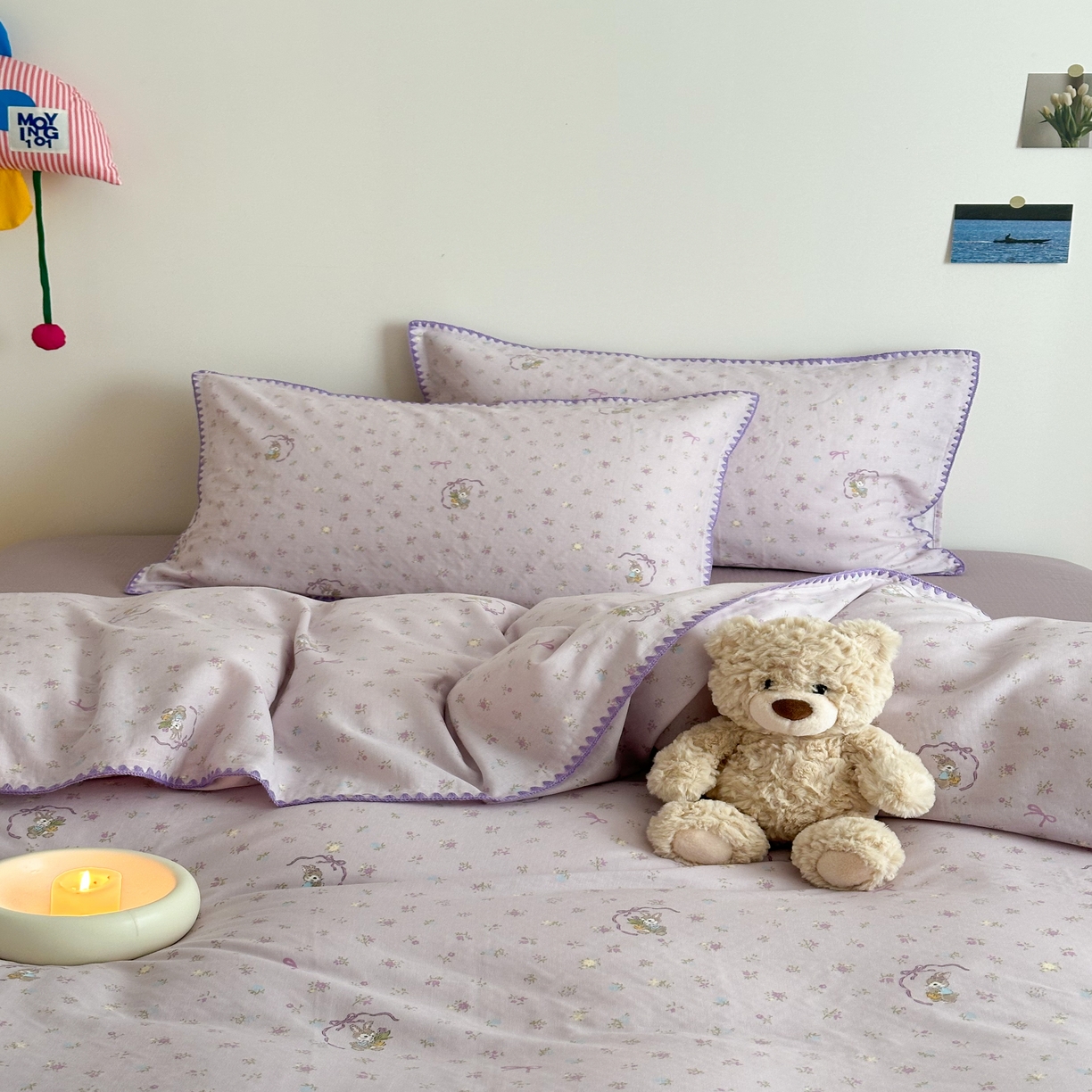 91家纺网 家纺一手货源 找家纺 2025新款春夏新品工艺款全棉双层纱贝壳边四件套 梦露