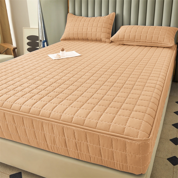 91家纺网 家纺一手货源 找家纺 欧邦 2025新款水洗原棉六面全包夹棉床笠 羊驼色