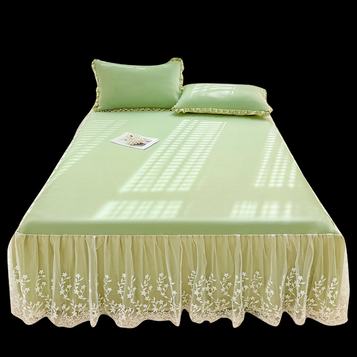 91家纺网 家纺一手货源 找家纺 LIFE.丽芙 2025春夏新款独家研发太空层凉感软席双层蕾丝边冰丝凉席床裙款 牛油果绿