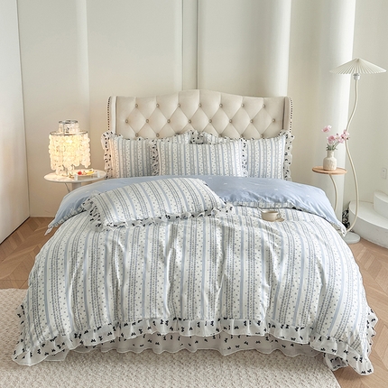 91家纺网 家纺一手货源 找家纺 美伦美焕 2025新款全棉印花床盖四件套 蓝韵