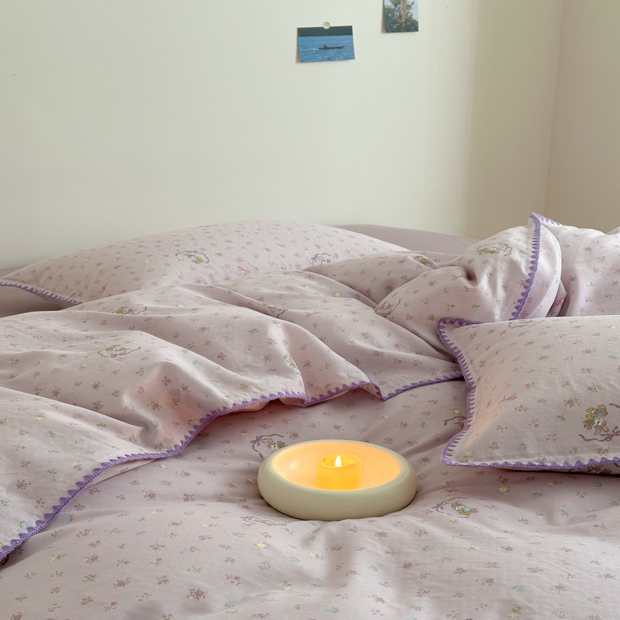 91家纺网 家纺一手货源 找家纺 2025新款工艺款全棉双层纱小清新贝壳边四件套 梦露