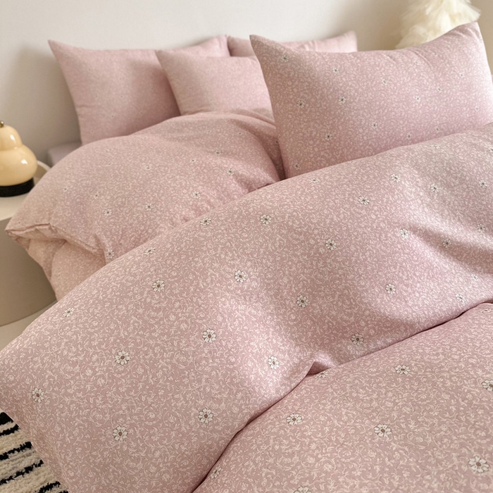 91家纺网 家纺一手货源 找家纺 塞纳 2026新款.全棉有氧双层纱四件套-场景一 流薇纱-红