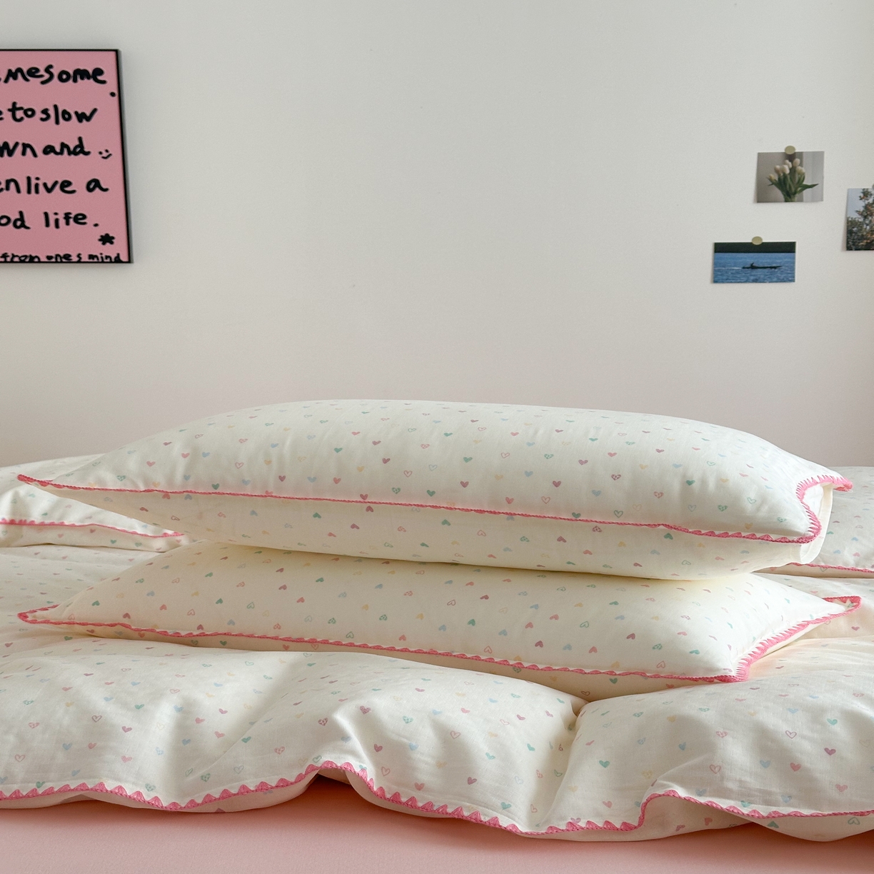 91家纺网 家纺一手货源 找家纺 2025新款工艺款全棉双层纱小清新贝壳边四件套 简爱