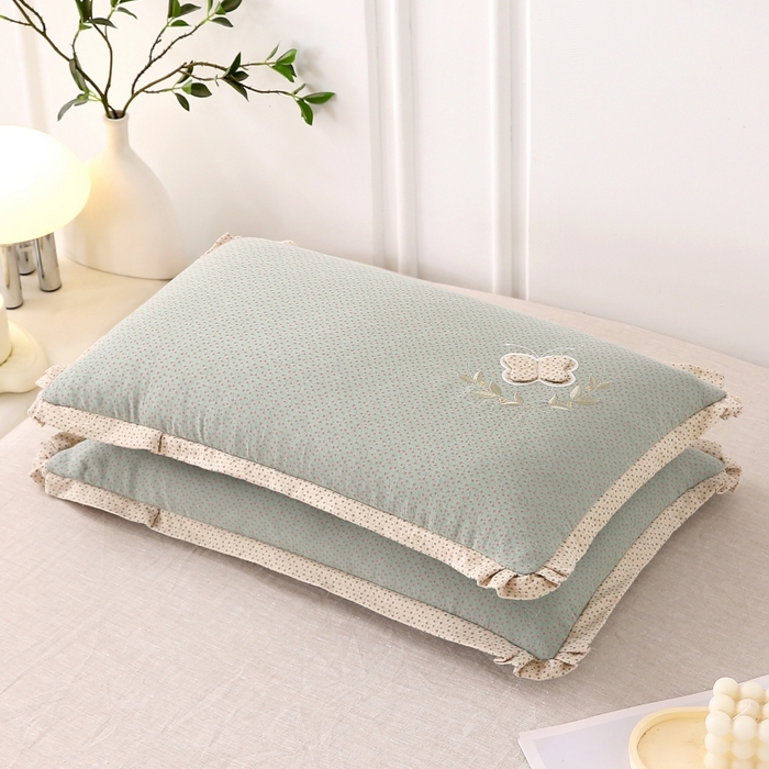 91家纺网 家纺一手货源 找家纺 珍贝家纺 2025新款A类全棉双层纱荞麦枕-蝶舞 蝶舞-绿色