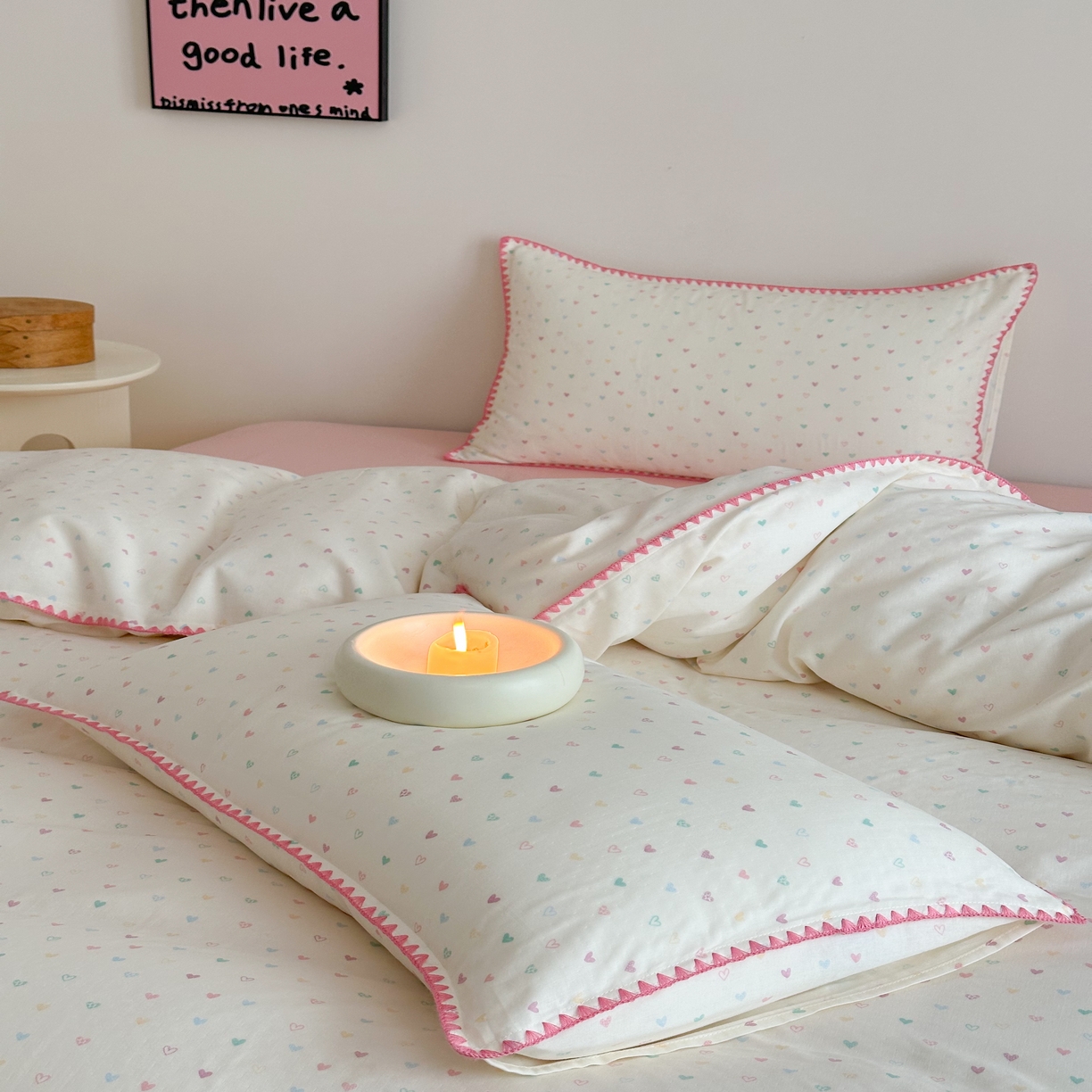 91家纺网 家纺一手货源 找家纺 2025新款工艺款全棉双层纱小清新贝壳边四件套 简爱