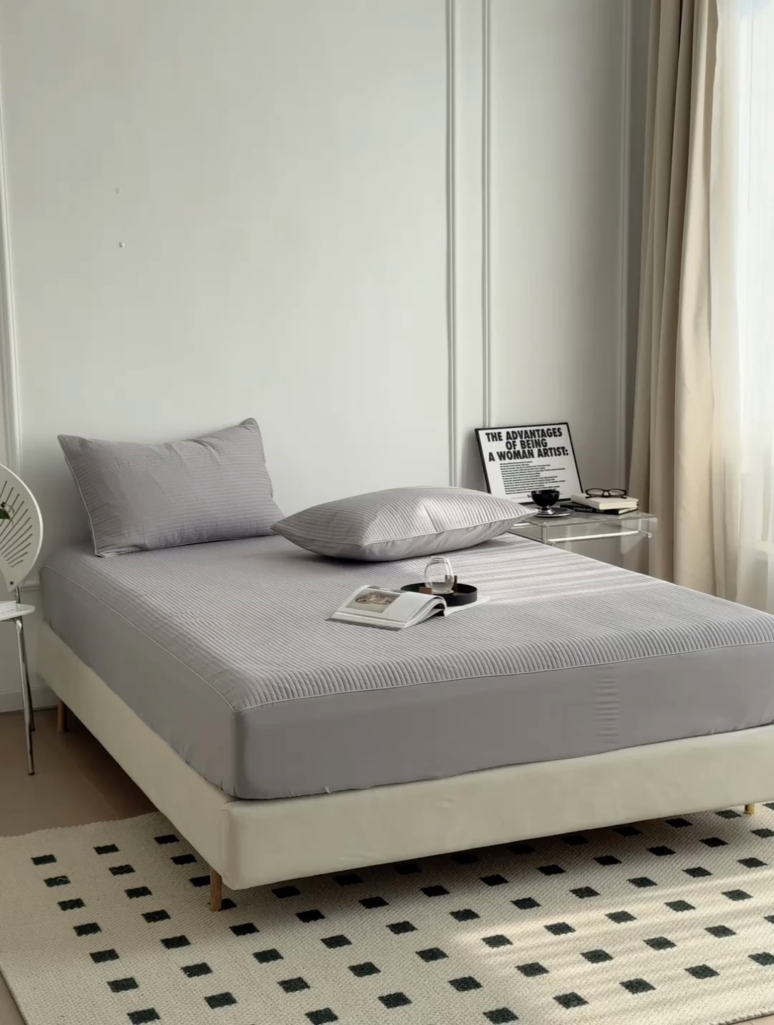 91家纺网 家纺一手货源 找家纺 法芙娜家纺 2025新款全棉40S水洗棉床笠 浅灰