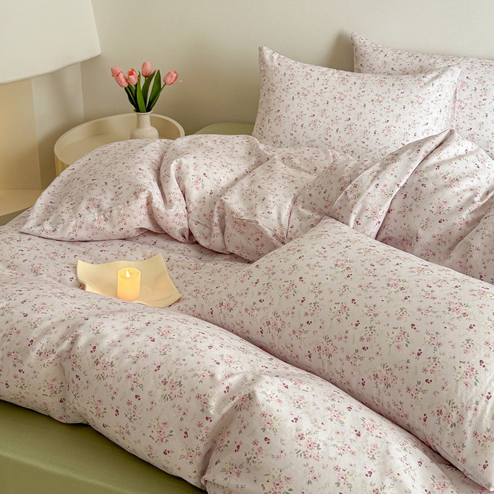 91家纺网 家纺一手货源 找家纺 塞纳 2026新款.全棉有氧双层纱四件套-场景一 拾秋-米粉