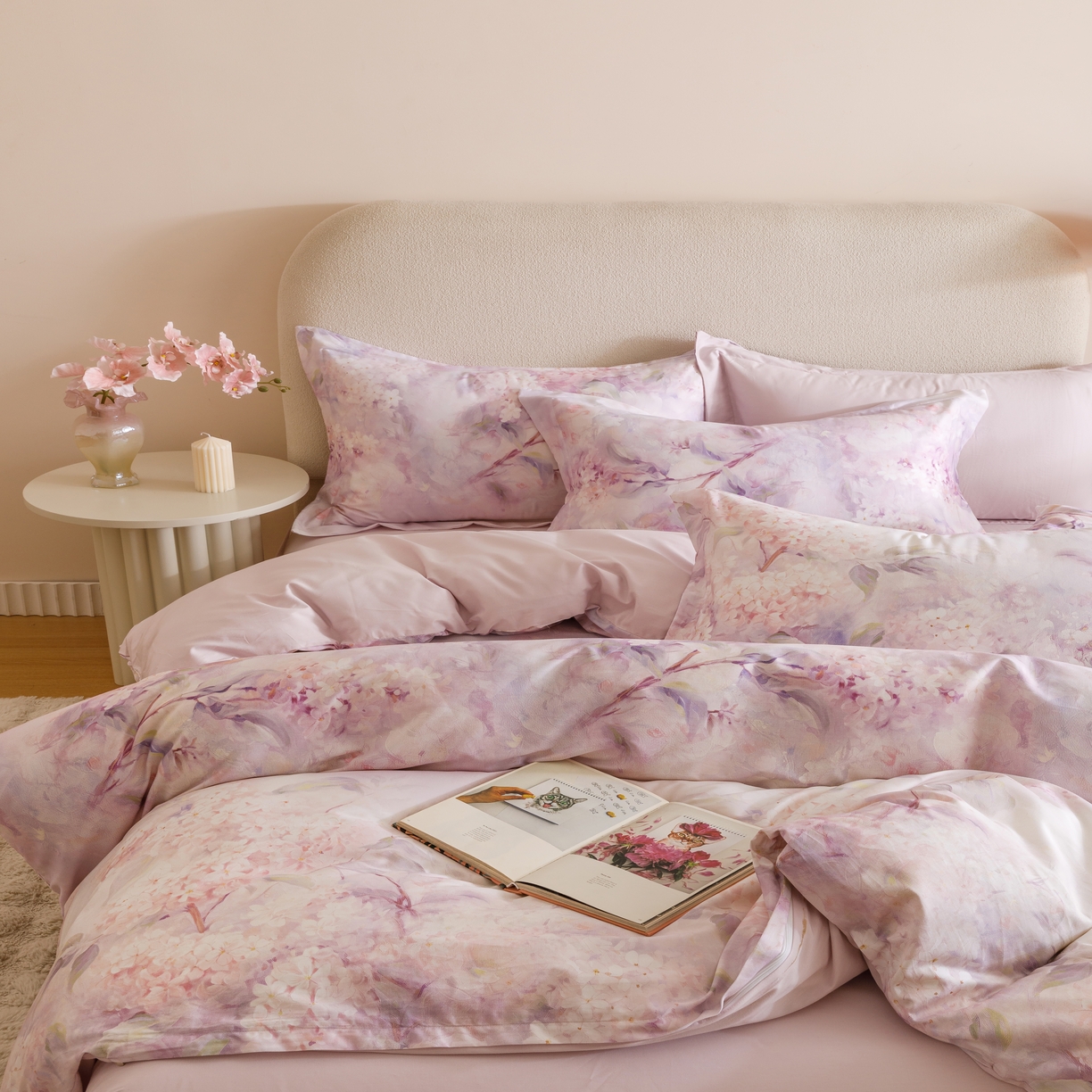 91家纺网 家纺一手货源 找家纺 2025新款【如梦令】红金裸盖棉四件套（标准号 全网控价） 花房姑娘-紫