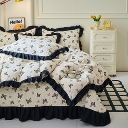 91家纺网 家纺一手货源 找家纺 （总）蝶帕家纺 2025新款法式赫本风韩版花边水洗棉床盖四件套,半旧时光,点点爱,公主梦境粉,蝴蝶印记,美味樱桃,水墨玫瑰,氧气周末