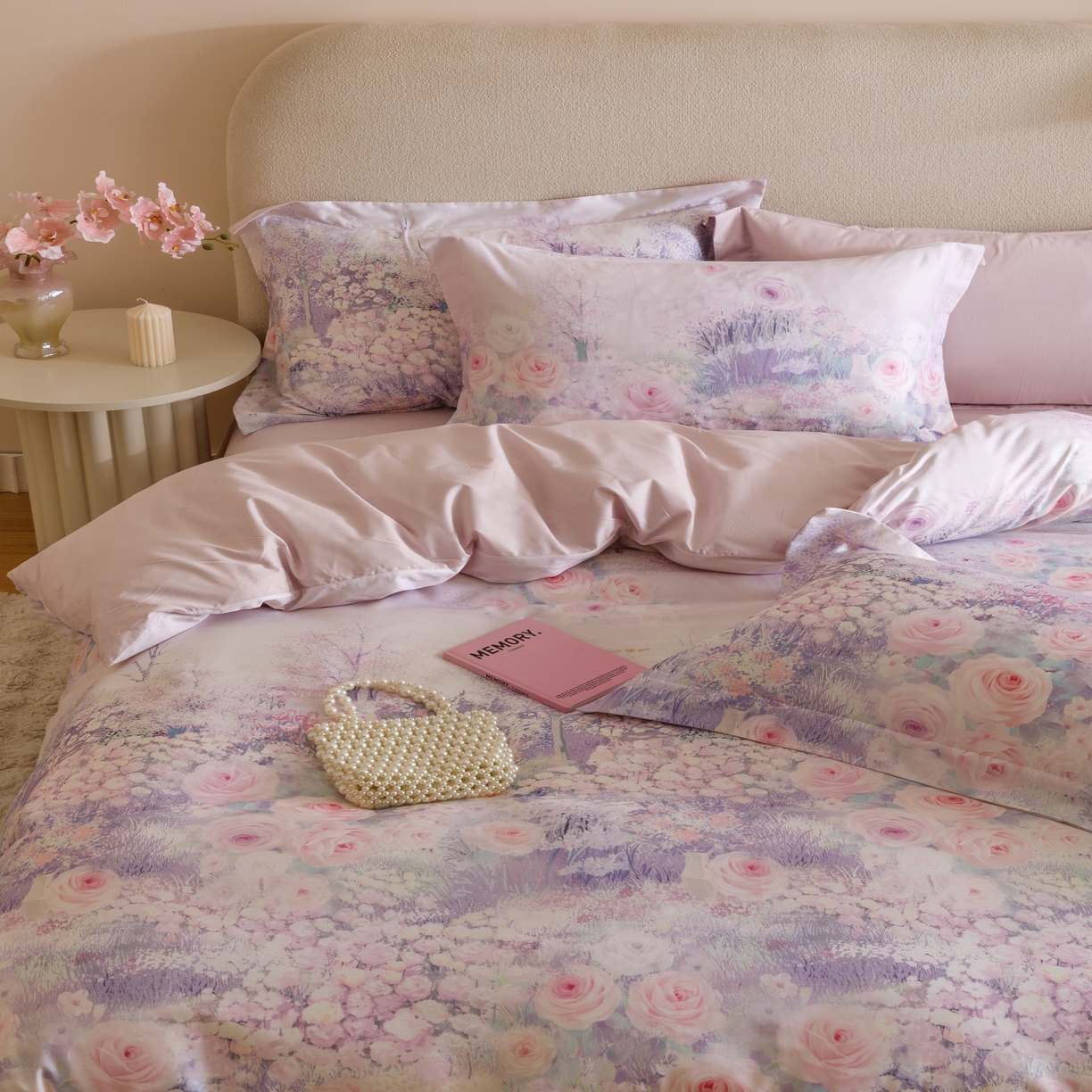 91家纺网 家纺一手货源 找家纺 2025新款【如梦令】红金裸盖棉四件套（标准号 全网控价） 花满溪