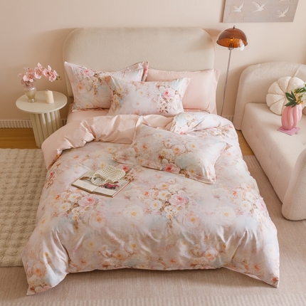 91家纺网 家纺一手货源 找家纺 2025新款全棉纯棉【如梦令】红金裸盖棉四件套【标准号全网控价（折后券后）不低于199元】 茉白予香