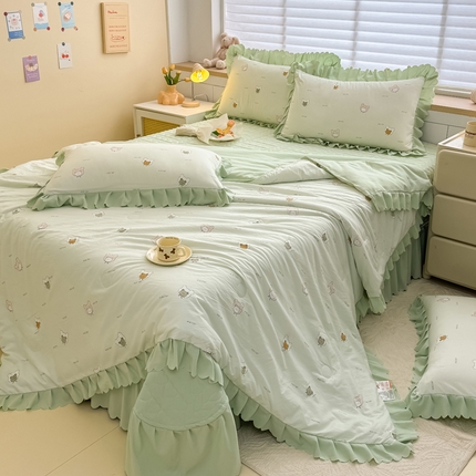 慕克斯 2025新款奶小棉韩版床盖款夏被四件套 小浣熊-绿