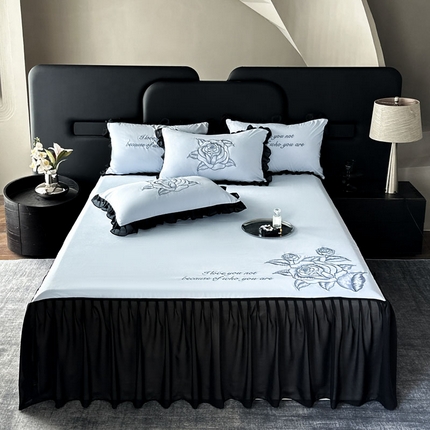 91家纺网 家纺一手货源 找家纺 豪美鑫 2025新款赫本风亲肤棉花边单床裙 赫本风床裙-浅蓝色