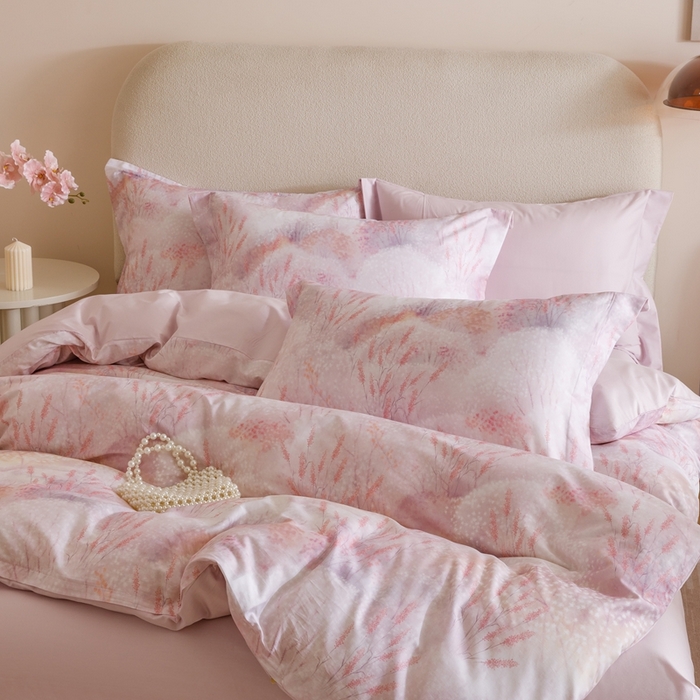 91家纺网 家纺一手货源 找家纺 2025新款全棉纯棉【如梦令】红金裸盖棉四件套【标准号全网控价（折后券后）不低于199元】 花想容