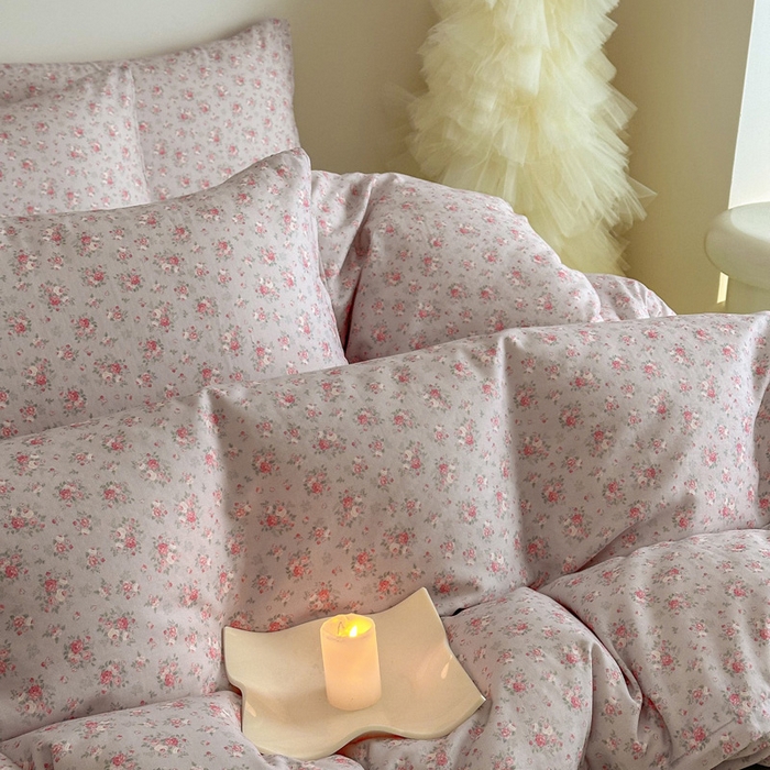 91家纺网 家纺一手货源 找家纺 塞纳 2026新款.全棉有氧双层纱四件套-场景一 醉花颜-浅咖