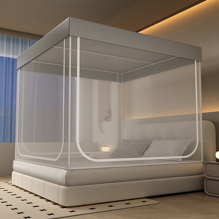 91家纺网 家纺一手货源 找家纺 （总）无瑕家居 2025新款遮光床幔防蚊三开门免安装宿舍蚊帐家用卧室儿童安装支架防摔坐床拉链蚊帐