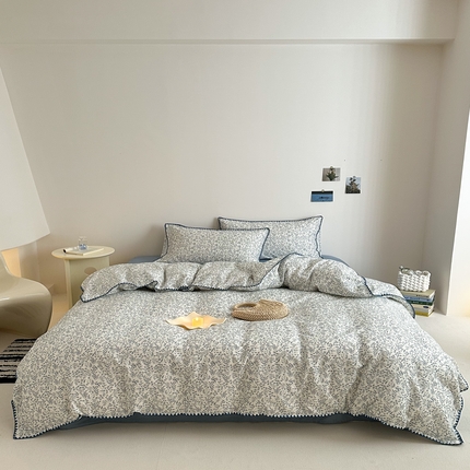 2025新款工艺款全棉双层纱小清新贝壳边四件套 涟漪