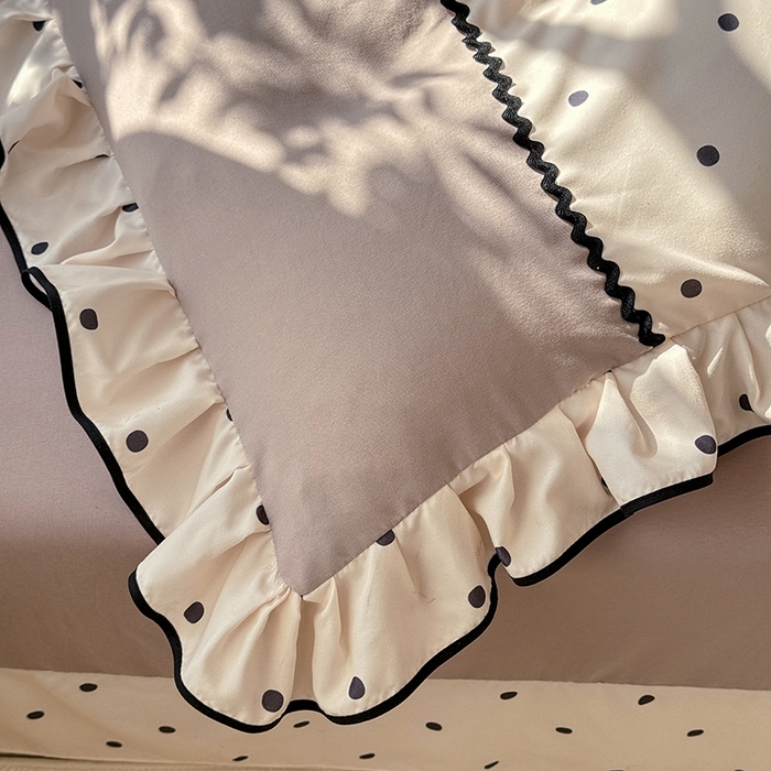 91家纺网 家纺一手货源 找家纺 大麦家纺 2025新款韩式花边亲肤棉四件套 波点