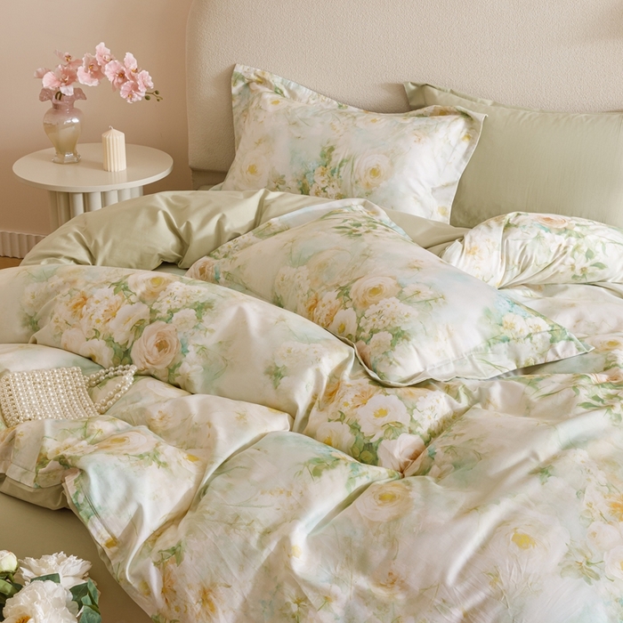 91家纺网 家纺一手货源 找家纺 2025新款【如梦令】红金裸盖棉四件套（标准号 全网控价） 苍兰春雨