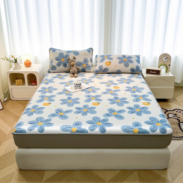 91家纺网 家纺一手货源 找家纺 2025春夏新款独家研发太空层凉感软席冰丝印花凉席床笠款 向阳花