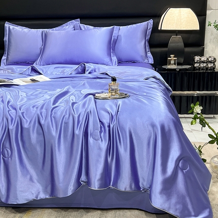 91家纺网 家纺一手货源 找家纺 经年 2025夏季新款丝绸真丝手感水洗真丝天丝夏被夏凉被空调被四件套 夏被-雪青紫