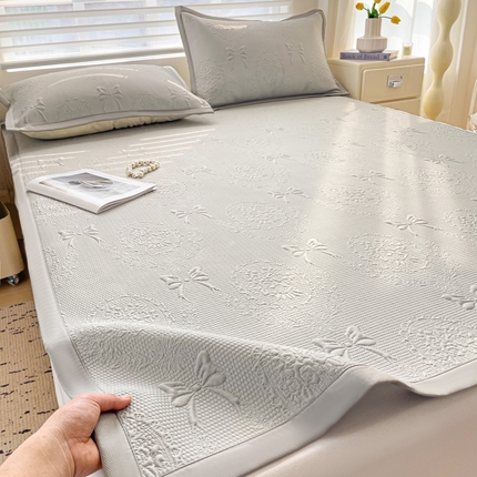 富馨莱 2025新款A类480克PE凉感凉豆豆凉席三件套和单件平铺款 蝴蝶結-灰