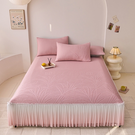 91家纺网 家纺一手货源 找家纺 席之家 2025新款3D冰感床裙渐变色凉席-叶叶生歌 叶叶生歌-粉