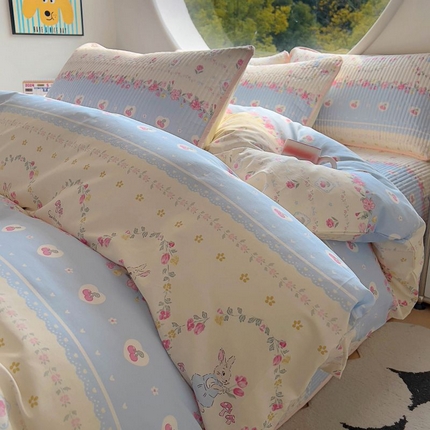 91家纺网 家纺一手货源 找家纺 （总）昊川家纺 2025新款时尚印花全棉床盖单被套四件套学生床盖套件