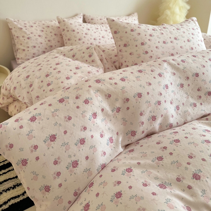 91家纺网 家纺一手货源 找家纺 塞纳 2026新款.全棉有氧双层纱四件套-场景一 艾莉花园-杏