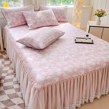 91家纺网 家纺一手货源 找家纺 （总）伊而梦蚊帐 2025新款A类3D立体冰豆豆双层蕾丝玫瑰床裙款凉席,双层蕾丝玫瑰-粉三件套,双层蕾丝玫瑰-灰三件套,双层蕾丝玫瑰-蓝三件套,双层蕾丝玫瑰-绿三件套