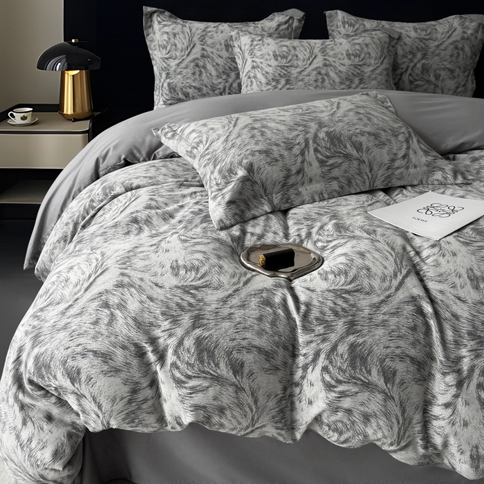 91家纺网 家纺一手货源 找家纺 朵希曼 2025新款轻奢全棉提花系列四件套 极简深蓝