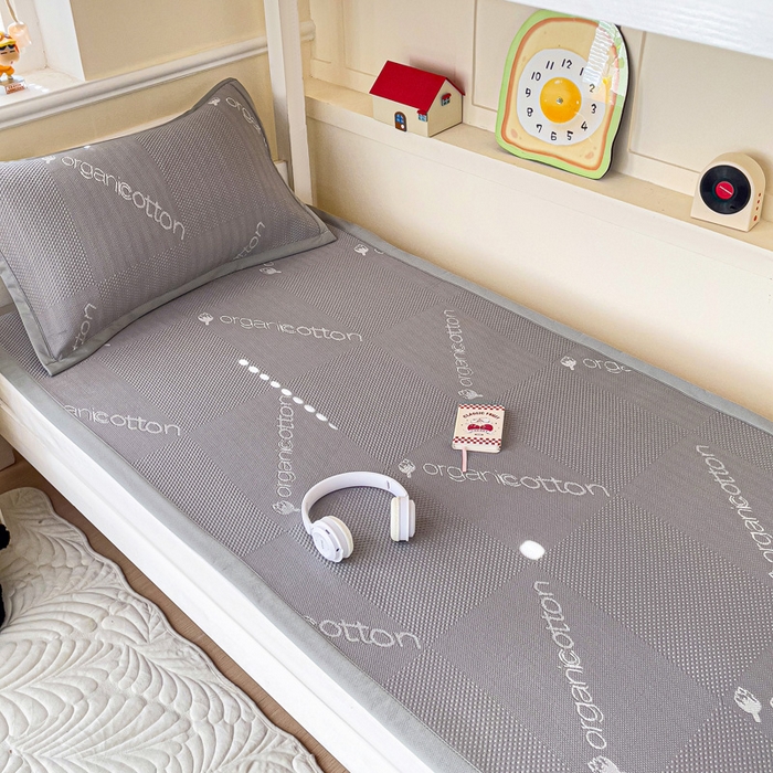 91家纺网 家纺一手货源 找家纺 富馨莱 2025新款A类480克PE凉感凉豆豆凉席三件套和单件学生款 绅士灰