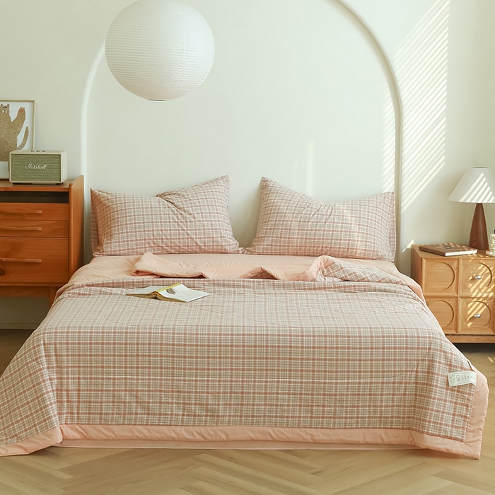 91家纺网 家纺一手货源 找家纺 雯雨家纺 2025新款A类无印风里外全棉纯棉水洗棉新疆棉花夏被夏凉被空调被 米粒粉