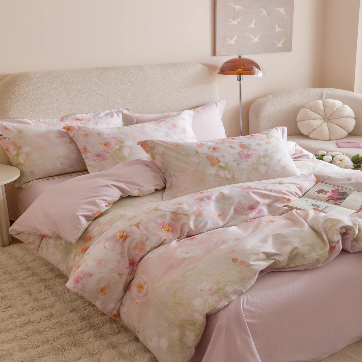 91家纺网 家纺一手货源 找家纺 2025新款全棉纯棉【如梦令】红金裸盖棉四件套【标准号全网控价（折后券后）不低于199元】 繁花漫漫